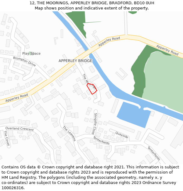 12, THE MOORINGS, APPERLEY BRIDGE, BRADFORD, BD10 0UH: Location map and indicative extent of plot