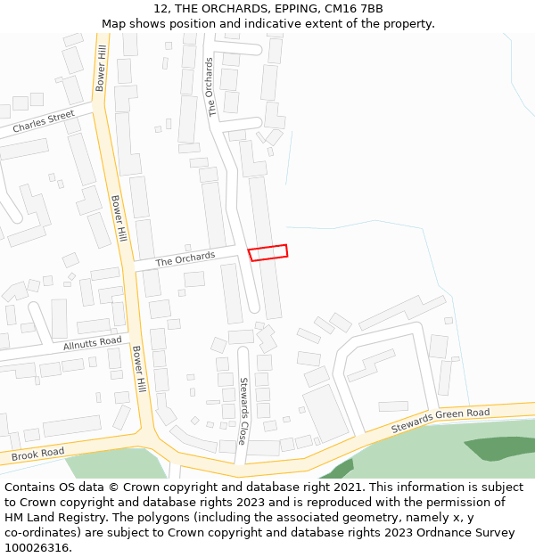 12, THE ORCHARDS, EPPING, CM16 7BB: Location map and indicative extent of plot