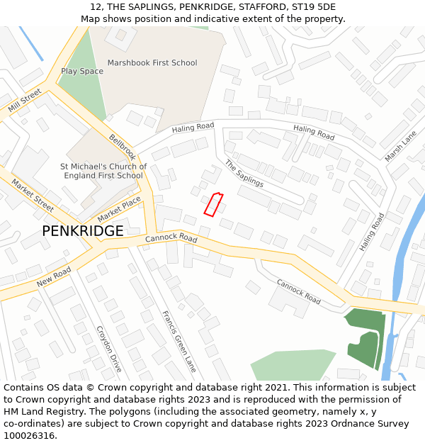 12, THE SAPLINGS, PENKRIDGE, STAFFORD, ST19 5DE: Location map and indicative extent of plot