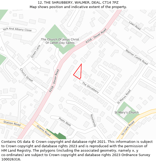 12, THE SHRUBBERY, WALMER, DEAL, CT14 7PZ: Location map and indicative extent of plot