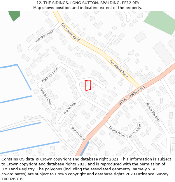 12, THE SIDINGS, LONG SUTTON, SPALDING, PE12 9FA: Location map and indicative extent of plot