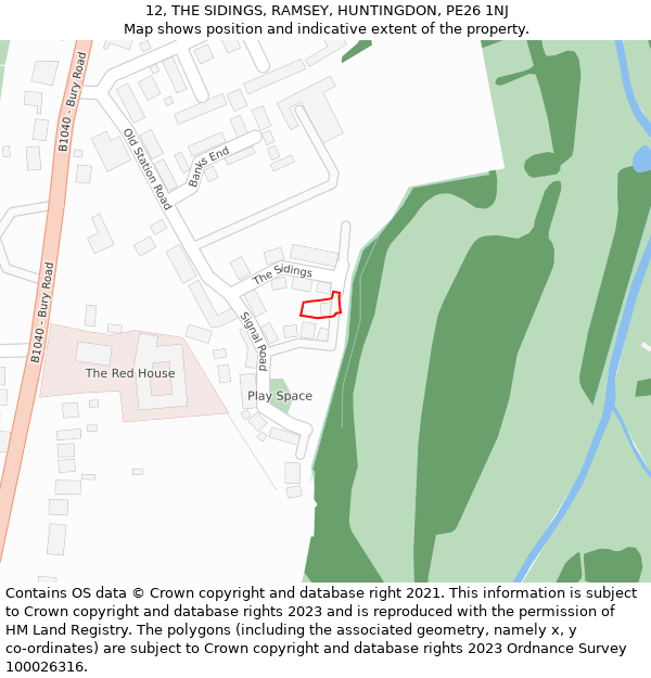 12, THE SIDINGS, RAMSEY, HUNTINGDON, PE26 1NJ: Location map and indicative extent of plot