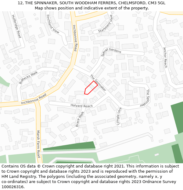 12, THE SPINNAKER, SOUTH WOODHAM FERRERS, CHELMSFORD, CM3 5GL: Location map and indicative extent of plot