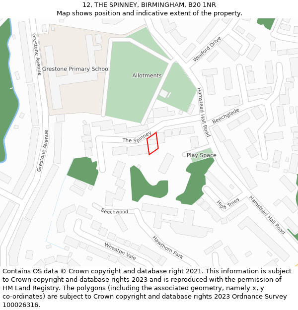 12, THE SPINNEY, BIRMINGHAM, B20 1NR: Location map and indicative extent of plot