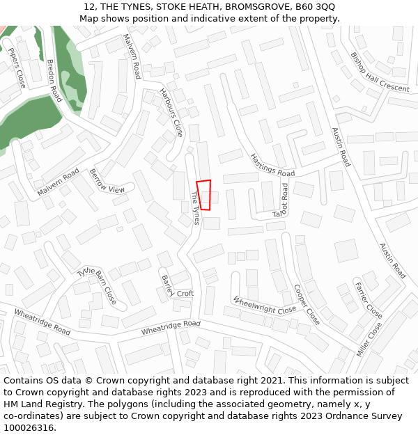 12, THE TYNES, STOKE HEATH, BROMSGROVE, B60 3QQ: Location map and indicative extent of plot