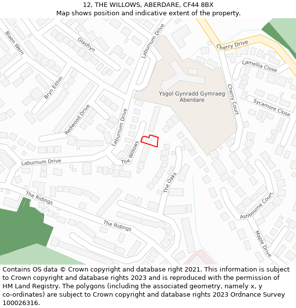 12, THE WILLOWS, ABERDARE, CF44 8BX: Location map and indicative extent of plot