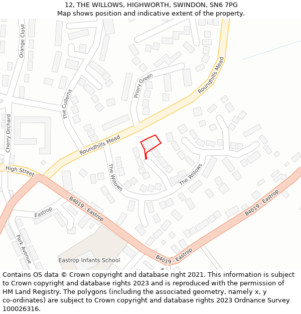 12, THE WILLOWS, HIGHWORTH, SWINDON, SN6 7PG: Location map and indicative extent of plot