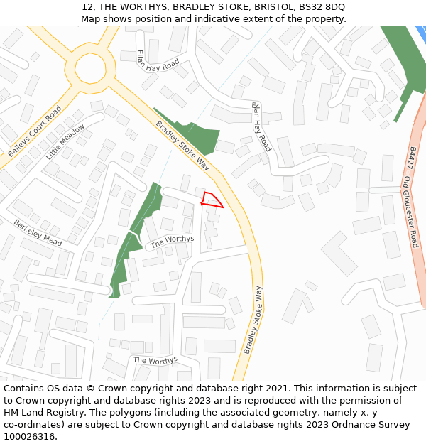 12, THE WORTHYS, BRADLEY STOKE, BRISTOL, BS32 8DQ: Location map and indicative extent of plot