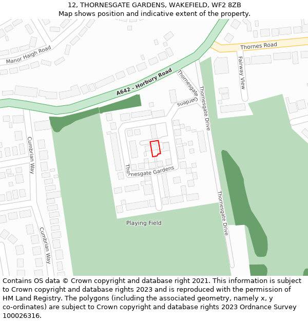 12, THORNESGATE GARDENS, WAKEFIELD, WF2 8ZB: Location map and indicative extent of plot