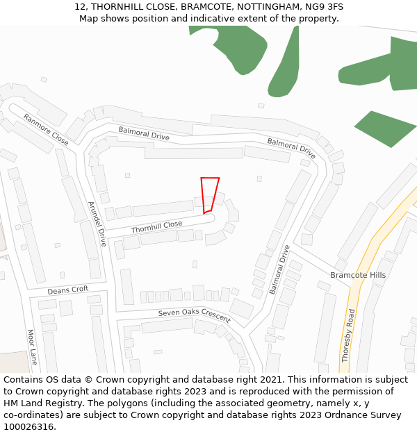 12, THORNHILL CLOSE, BRAMCOTE, NOTTINGHAM, NG9 3FS: Location map and indicative extent of plot