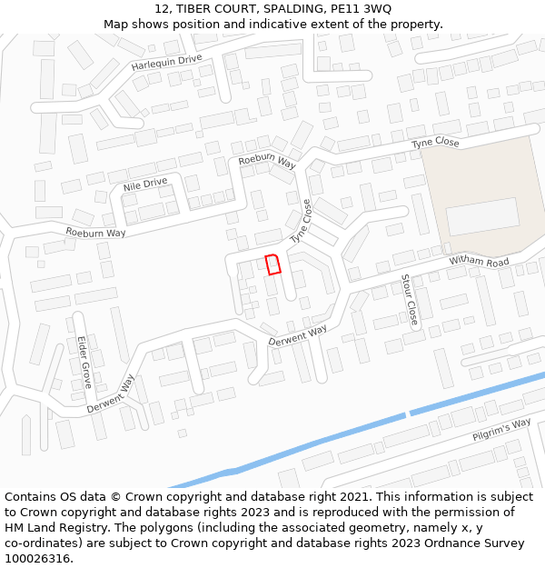 12, TIBER COURT, SPALDING, PE11 3WQ: Location map and indicative extent of plot