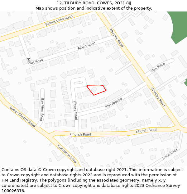 12, TILBURY ROAD, COWES, PO31 8JJ: Location map and indicative extent of plot