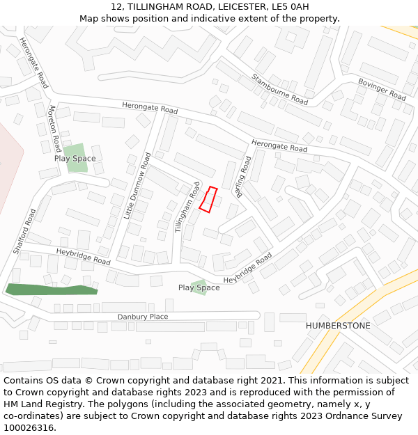 12, TILLINGHAM ROAD, LEICESTER, LE5 0AH: Location map and indicative extent of plot