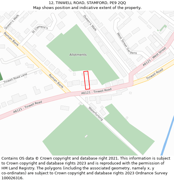 12, TINWELL ROAD, STAMFORD, PE9 2QQ: Location map and indicative extent of plot