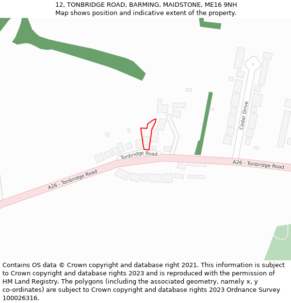12, TONBRIDGE ROAD, BARMING, MAIDSTONE, ME16 9NH: Location map and indicative extent of plot