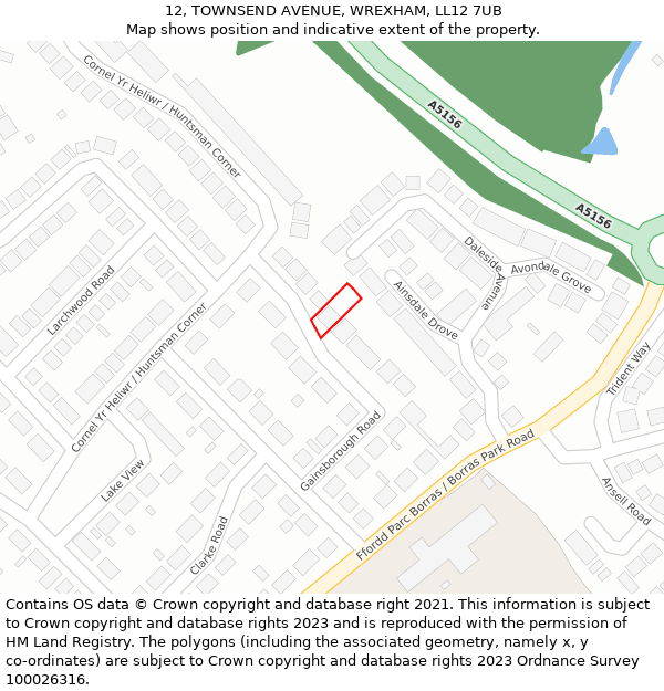 12, TOWNSEND AVENUE, WREXHAM, LL12 7UB: Location map and indicative extent of plot