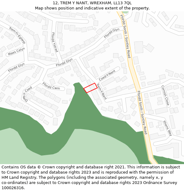 12, TREM Y NANT, WREXHAM, LL13 7QL: Location map and indicative extent of plot