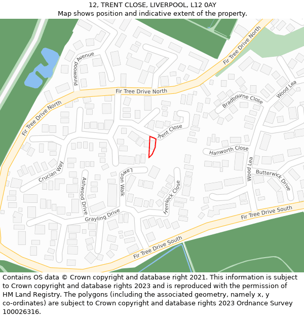 12, TRENT CLOSE, LIVERPOOL, L12 0AY: Location map and indicative extent of plot