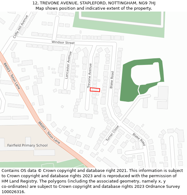 12, TREVONE AVENUE, STAPLEFORD, NOTTINGHAM, NG9 7HJ: Location map and indicative extent of plot