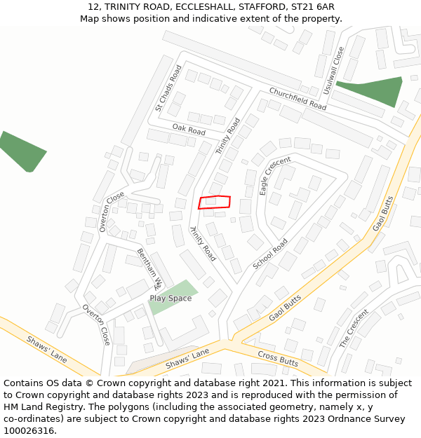 12, TRINITY ROAD, ECCLESHALL, STAFFORD, ST21 6AR: Location map and indicative extent of plot