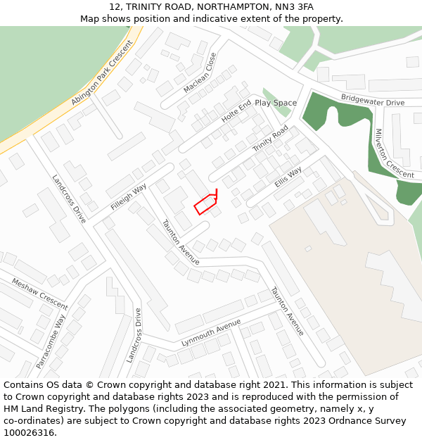 12, TRINITY ROAD, NORTHAMPTON, NN3 3FA: Location map and indicative extent of plot