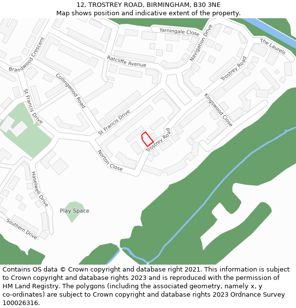 12, TROSTREY ROAD, BIRMINGHAM, B30 3NE: Location map and indicative extent of plot