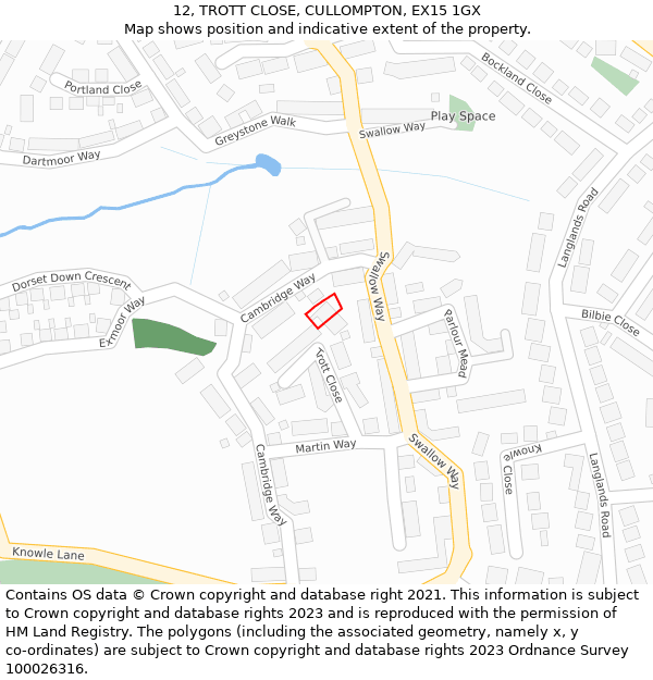 12, TROTT CLOSE, CULLOMPTON, EX15 1GX: Location map and indicative extent of plot