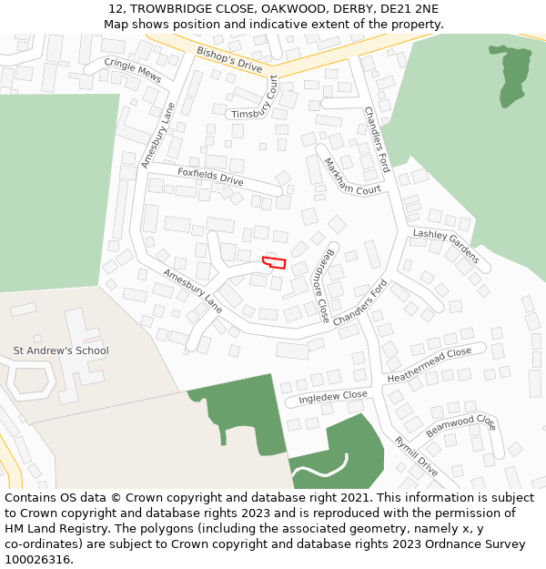 12, TROWBRIDGE CLOSE, OAKWOOD, DERBY, DE21 2NE: Location map and indicative extent of plot