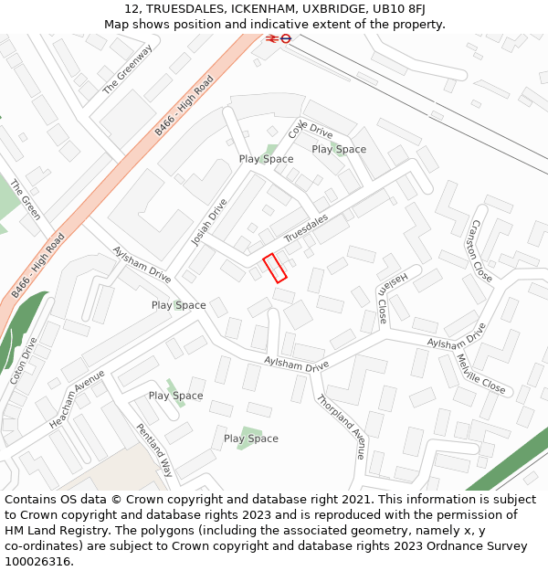 12, TRUESDALES, ICKENHAM, UXBRIDGE, UB10 8FJ: Location map and indicative extent of plot