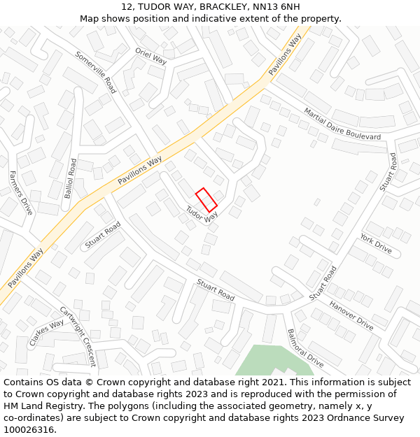 12, TUDOR WAY, BRACKLEY, NN13 6NH: Location map and indicative extent of plot