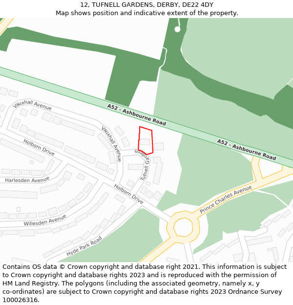 12, TUFNELL GARDENS, DERBY, DE22 4DY: Location map and indicative extent of plot
