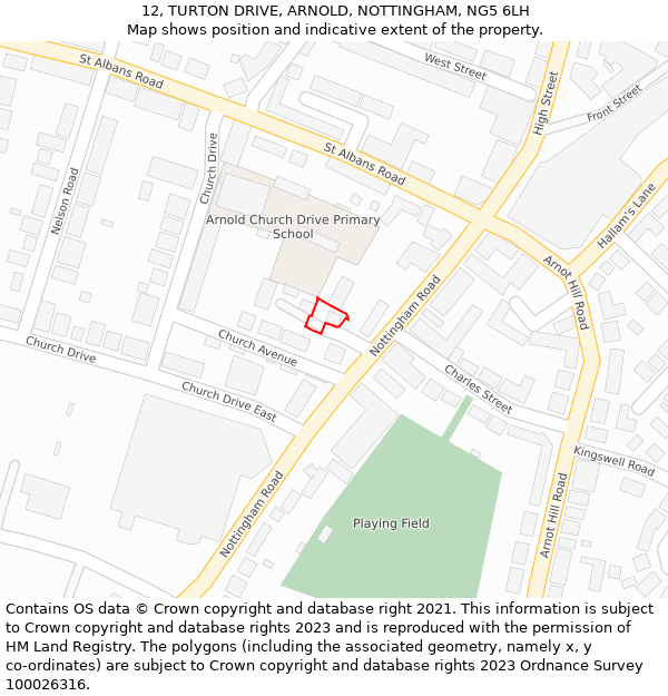 12, TURTON DRIVE, ARNOLD, NOTTINGHAM, NG5 6LH: Location map and indicative extent of plot