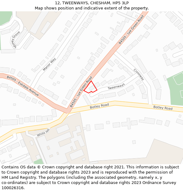 12, TWEENWAYS, CHESHAM, HP5 3LP: Location map and indicative extent of plot