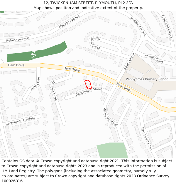 12, TWICKENHAM STREET, PLYMOUTH, PL2 3FA: Location map and indicative extent of plot