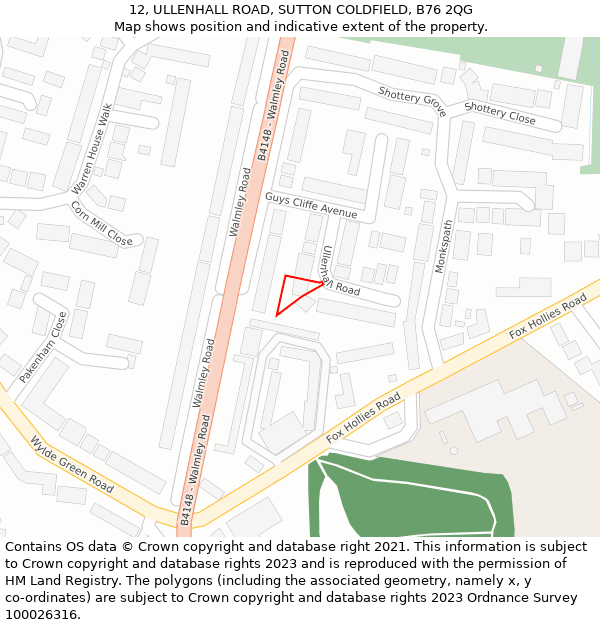 12, ULLENHALL ROAD, SUTTON COLDFIELD, B76 2QG: Location map and indicative extent of plot