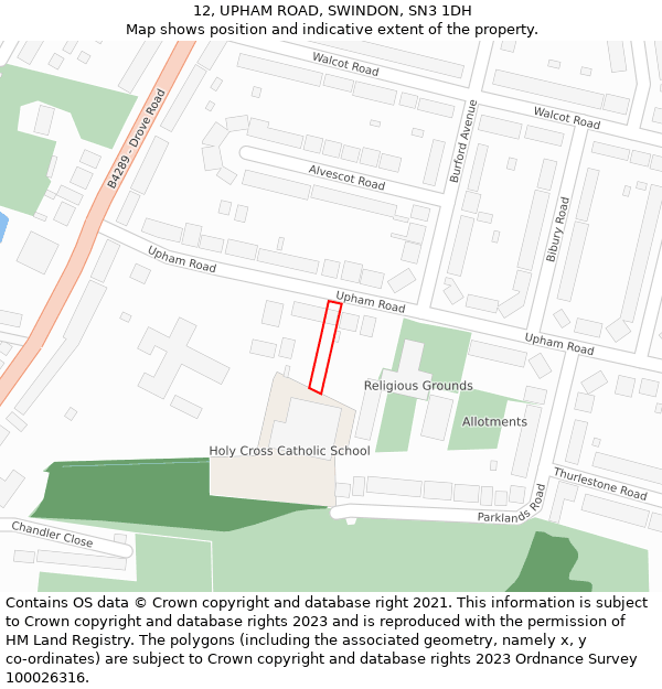 12, UPHAM ROAD, SWINDON, SN3 1DH: Location map and indicative extent of plot