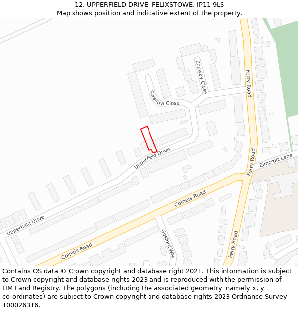 12, UPPERFIELD DRIVE, FELIXSTOWE, IP11 9LS: Location map and indicative extent of plot