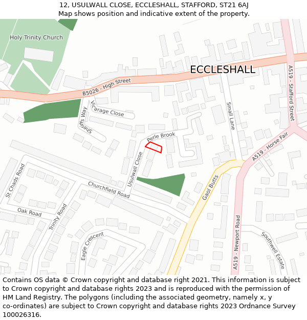 12, USULWALL CLOSE, ECCLESHALL, STAFFORD, ST21 6AJ: Location map and indicative extent of plot