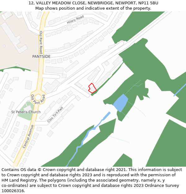 12, VALLEY MEADOW CLOSE, NEWBRIDGE, NEWPORT, NP11 5BU: Location map and indicative extent of plot