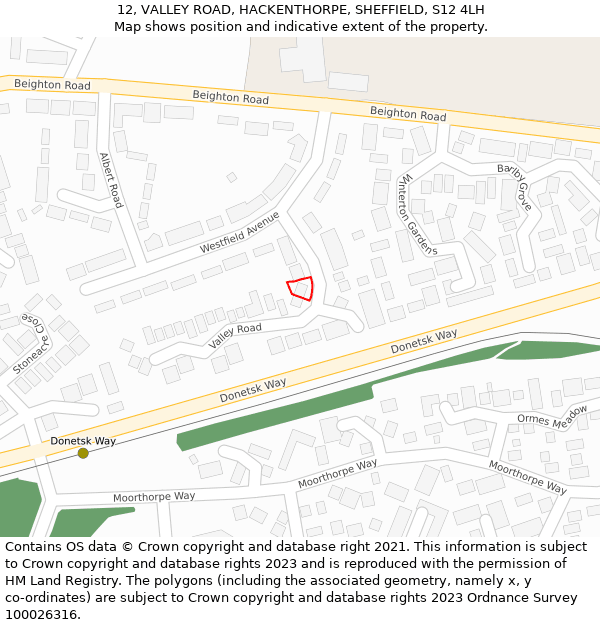 12, VALLEY ROAD, HACKENTHORPE, SHEFFIELD, S12 4LH: Location map and indicative extent of plot
