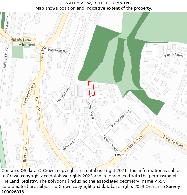 12, VALLEY VIEW, BELPER, DE56 1PG: Location map and indicative extent of plot