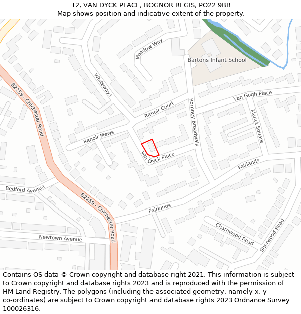 12, VAN DYCK PLACE, BOGNOR REGIS, PO22 9BB: Location map and indicative extent of plot