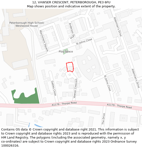 12, VAWSER CRESCENT, PETERBOROUGH, PE3 6FU: Location map and indicative extent of plot