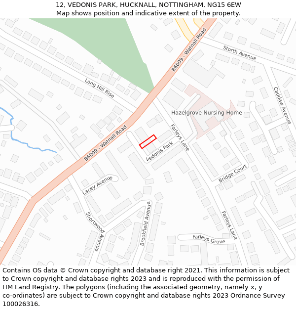 12, VEDONIS PARK, HUCKNALL, NOTTINGHAM, NG15 6EW: Location map and indicative extent of plot