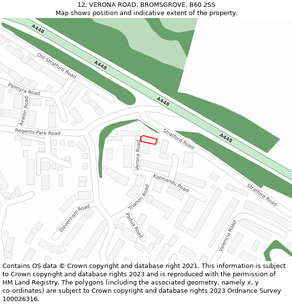 12, VERONA ROAD, BROMSGROVE, B60 2SS: Location map and indicative extent of plot