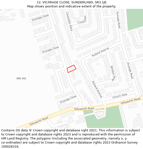 12, VICARAGE CLOSE, SUNDERLAND, SR3 1JE: Location map and indicative extent of plot