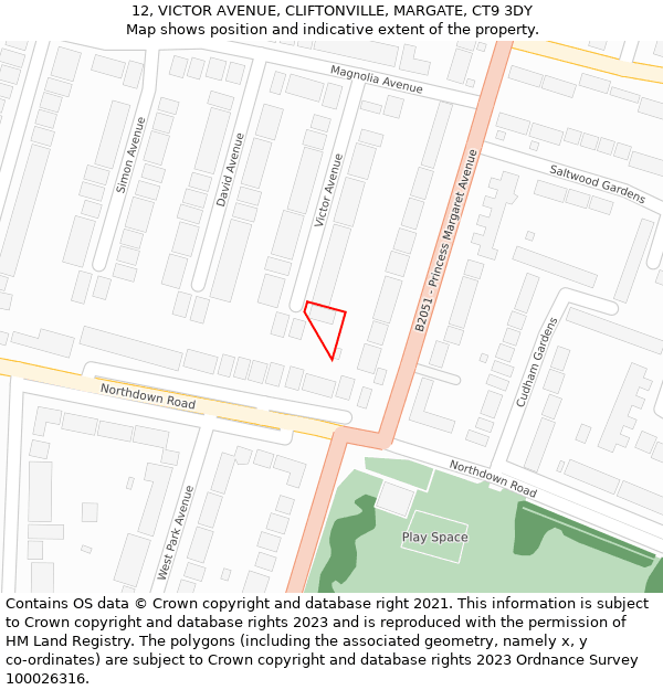 12, VICTOR AVENUE, CLIFTONVILLE, MARGATE, CT9 3DY: Location map and indicative extent of plot