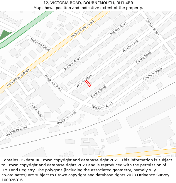 12, VICTORIA ROAD, BOURNEMOUTH, BH1 4RR: Location map and indicative extent of plot