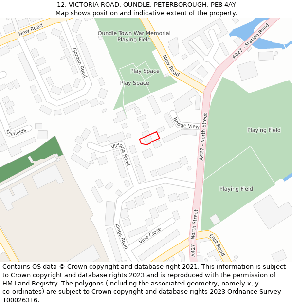 12, VICTORIA ROAD, OUNDLE, PETERBOROUGH, PE8 4AY: Location map and indicative extent of plot