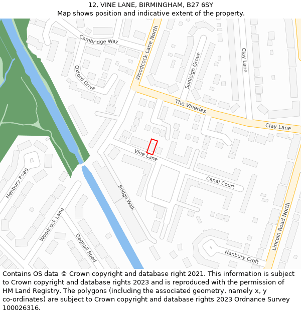 12, VINE LANE, BIRMINGHAM, B27 6SY: Location map and indicative extent of plot